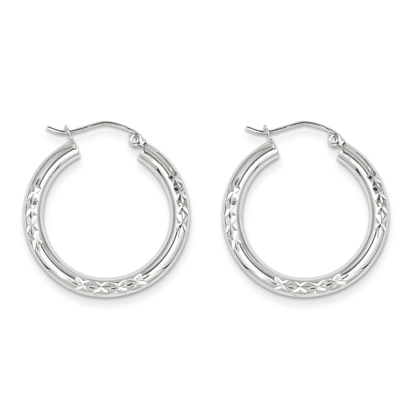 10K White Gold Diamond Cut 3mm Hoop Earrings