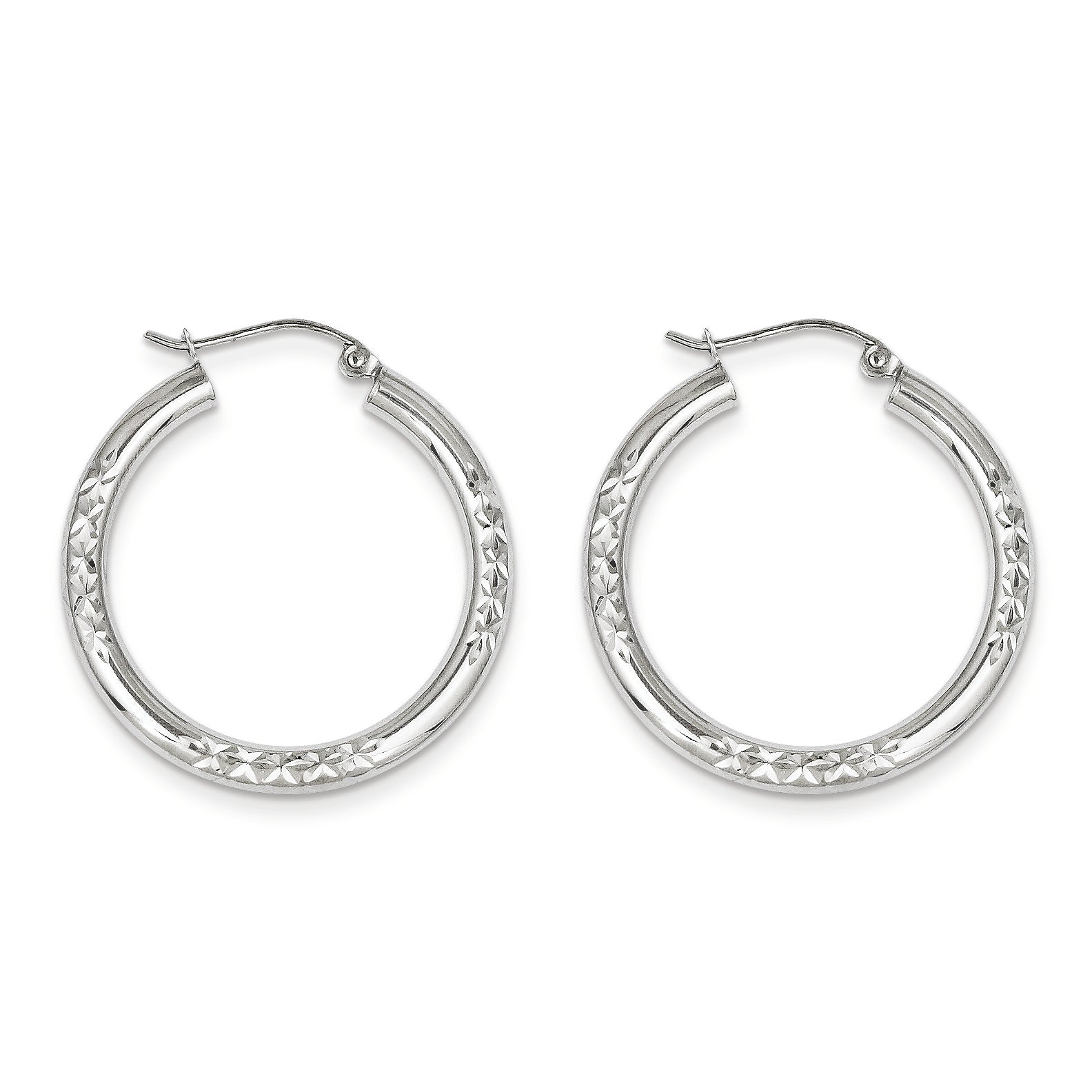 10K White Gold Cut 3mm Hoop Earrings