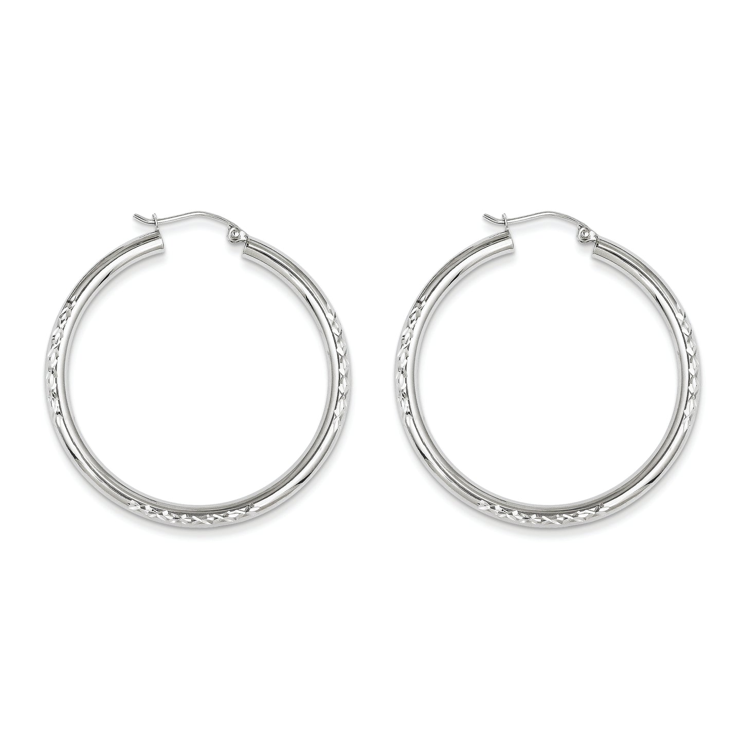 10K White Gold Diamond Cut 3mm Hoop Earrings