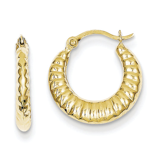 10K Gold Scalloped Hollow Hoop Earrings