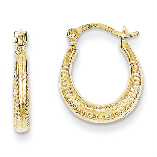 10K Gold Scalloped Textured Hollow Hoop Earrings