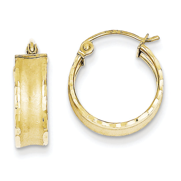 10K Gold Satin Diamond Cut Hoop Earrings