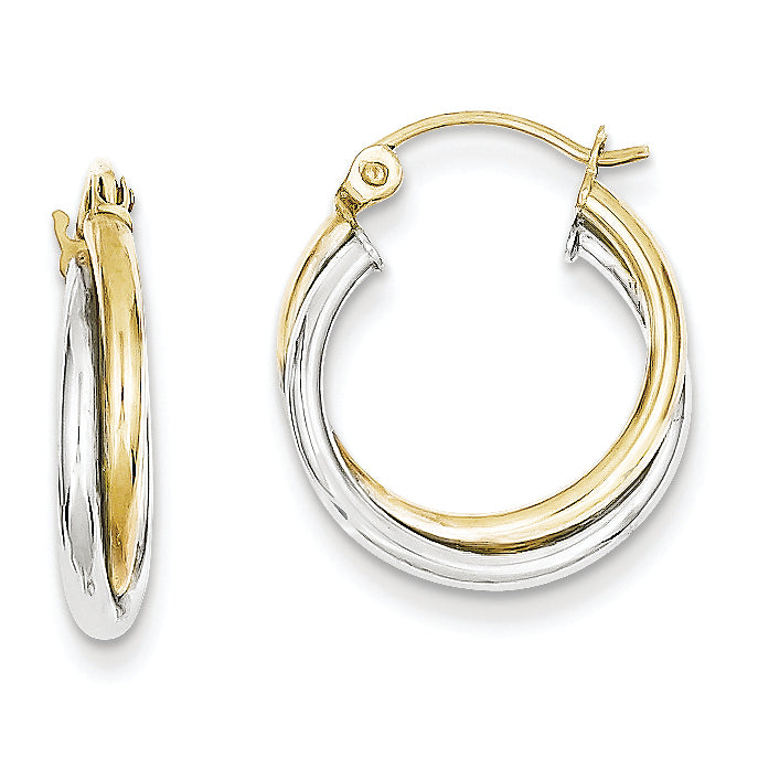 10K Gold Yellow & White Gold Twist Hoop Earring