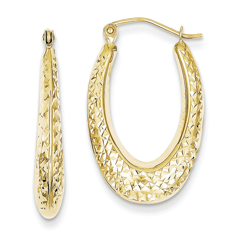 10K Gold Textured Oval Hollow Hoop Earrings