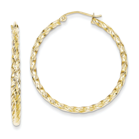 10K Gold Twisted Diamond Cut 35mm Hoop Earrings