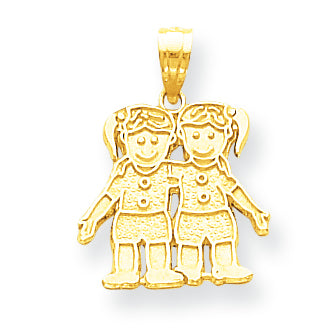 10K Gold Solid Two Girls Charm