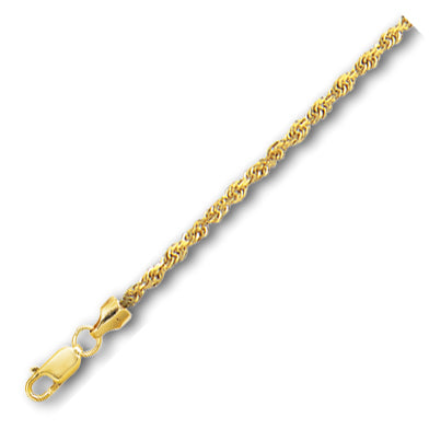 10K Solid Yellow Gold Hollow Rope Chain 2mm thick 10 Inches
