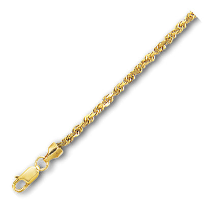 10K Solid Yellow Gold Hollow Rope Chain 2.5mm thick 22 Inches