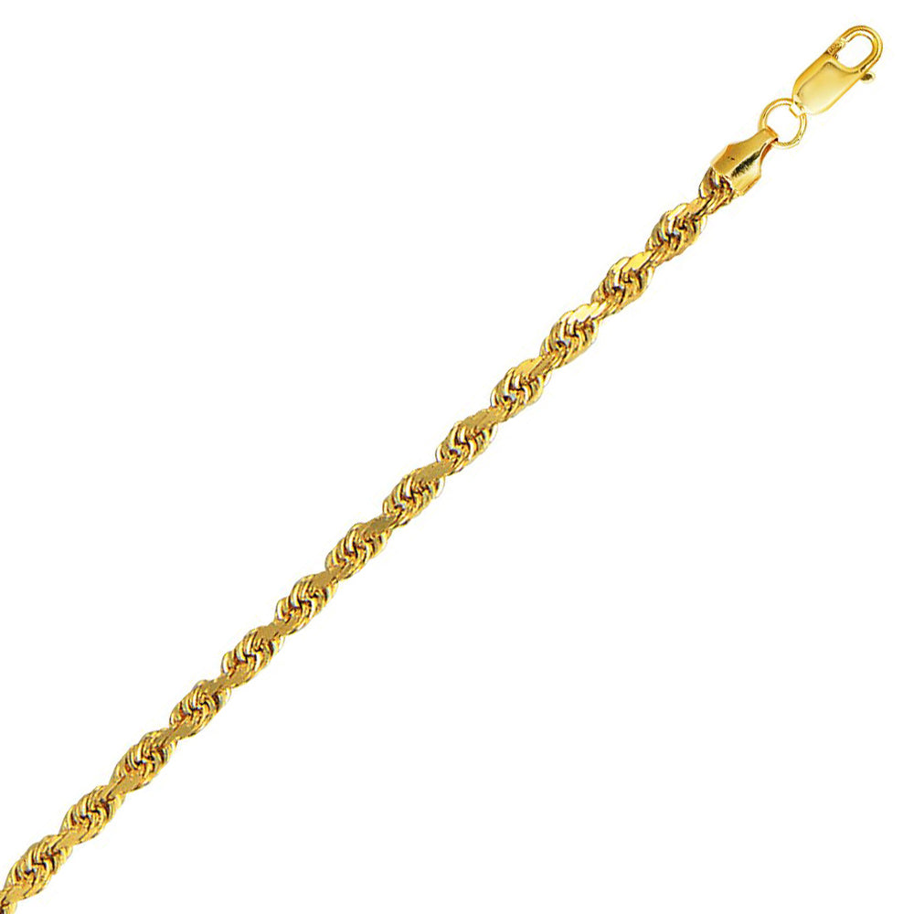 10K Solid Yellow Gold Hollow Rope Chain 4mm thick 24 Inches