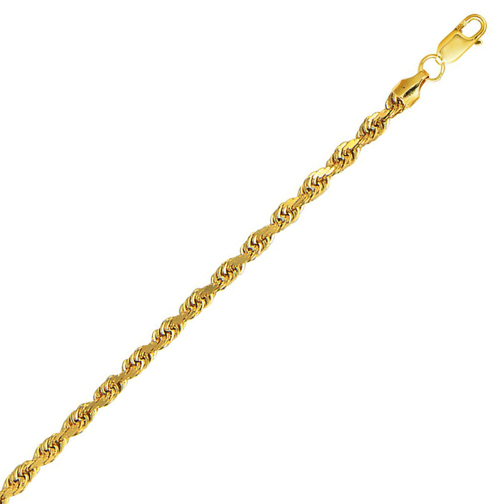 10K Solid Yellow Gold Hollow Rope Chain 4mm thick 22 Inches