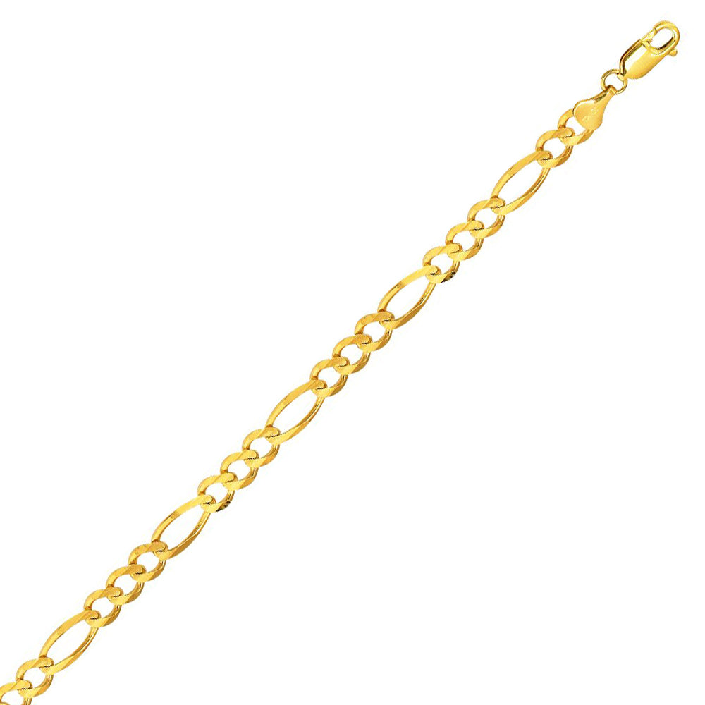 10K Solid Yellow Gold Figaro Bracelet 7mm thick 8.5 Inches