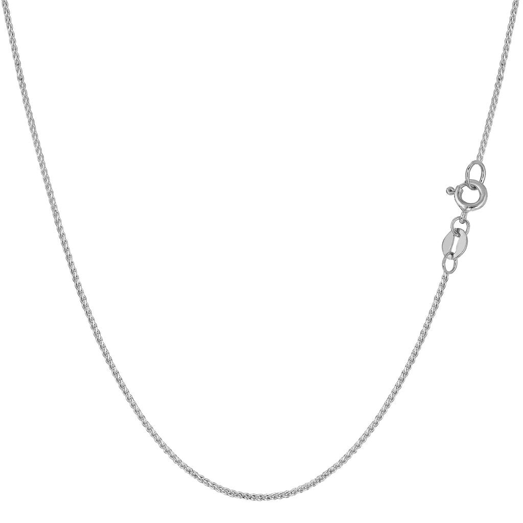 14K Solid White Gold Diamond Cut Wheat Chain 0.6mm thick 16 Inches