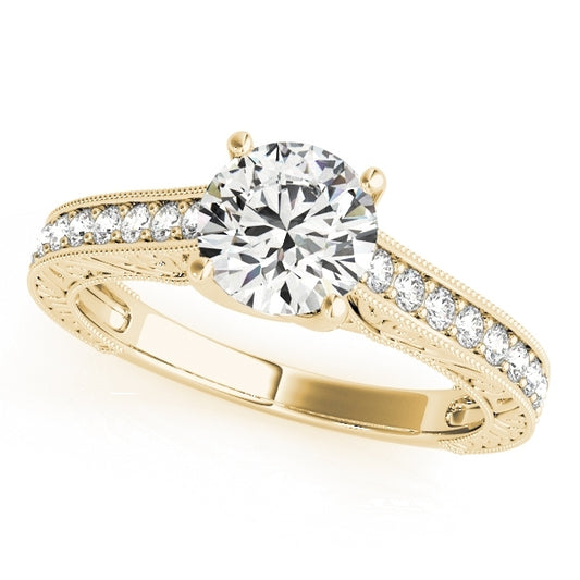 0.75 CT. VINTAGE DIAMOND ENGAGEMENT RING WITH SINGLE ROW SIDE DIAMONDS IN 14K SOLID Yellow Gold