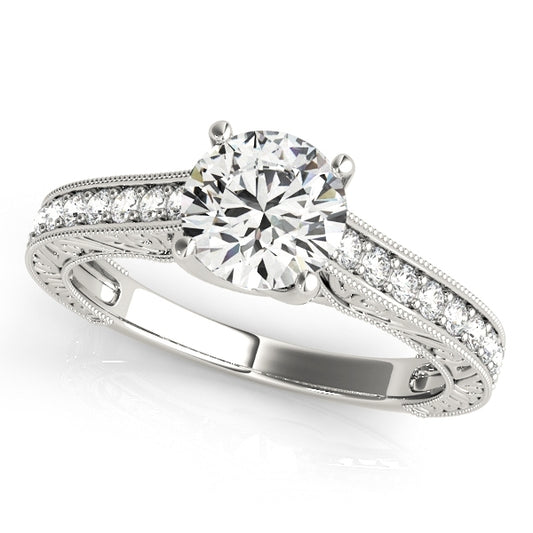 0.75 CT. VINTAGE DIAMOND ENGAGEMENT RING WITH SINGLE ROW SIDE DIAMONDS IN 14K SOLID WHITE GOLD