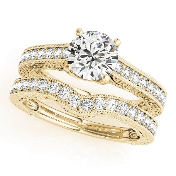 1.25 CT. VINTAGE DIAMOND ENGAGEMENT RING WITH SINGLE ROW SIDE DIAMONDS IN 14K SOLID Yellow Gold