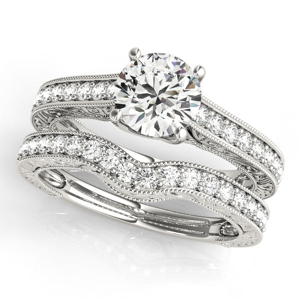 1.25 CT. VINTAGE DIAMOND ENGAGEMENT RING WITH SINGLE ROW SIDE DIAMONDS IN 14K SOLID WHITE GOLD