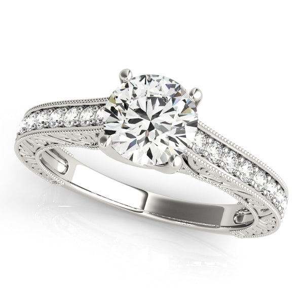 1.50 CT. VINTAGE DIAMOND ENGAGEMENT RING WITH SINGLE ROW SIDE DIAMONDS IN 14K SOLID WHITE GOLD