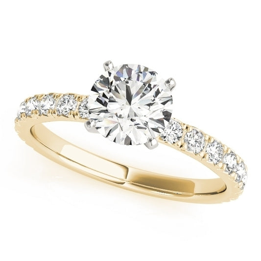 1.6 ct. Diamond Engagement Ring with Single Row Side Diamonds in 14K Solid Yellow Gold