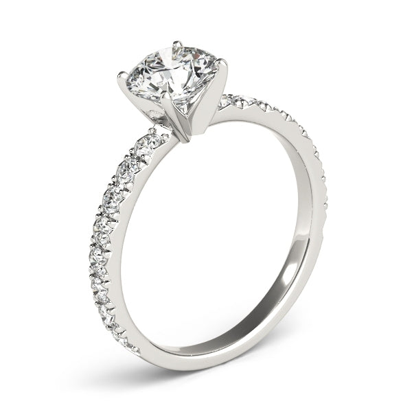 0.75 CT. Diamond Engagement Ring with Single Row Side Diamonds in 14K Solid White Gold