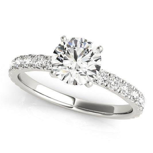 0.75 CT. Diamond Engagement Ring with Single Row Side Diamonds in 14K Solid White Gold