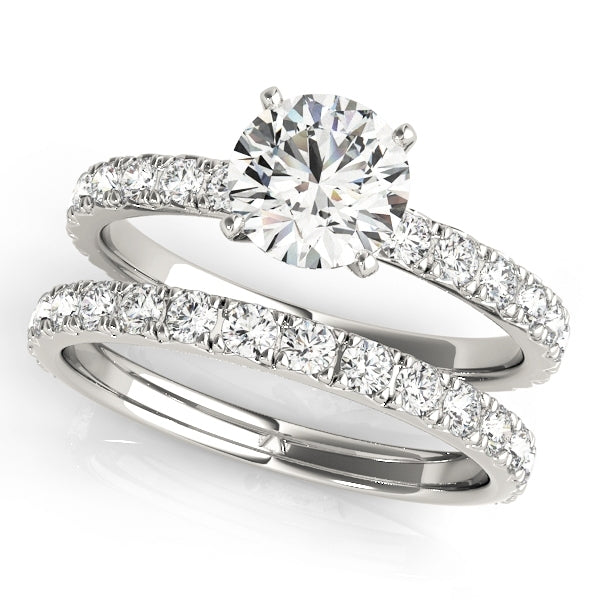 1.6 ct. Diamond Engagement Ring with Single Row Side Diamonds in 14K Solid White Gold