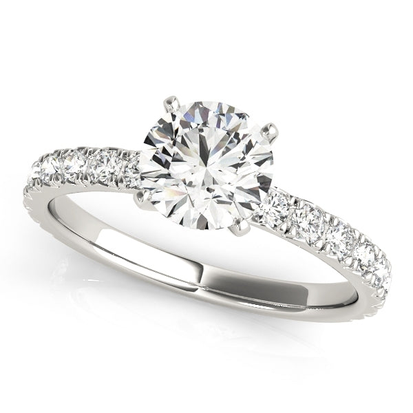 1.33 ct. Diamond Engagement Ring with Single Row Side Diamonds in 14K Solid White Gold