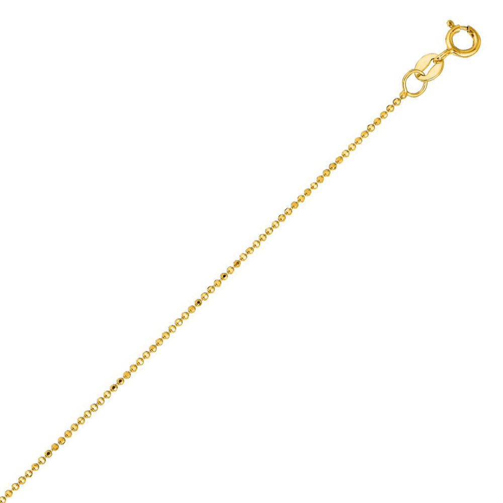 14K Solid Yellow Gold Diamond Cut Bead Chain 1mm thick 16 Inches