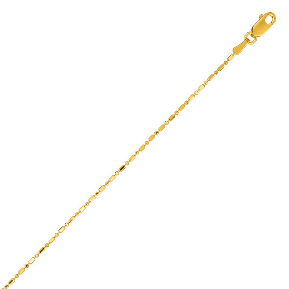 14K Solid Yellow Gold Diamond Cut Bead Chain 1mm thick 20 Inches