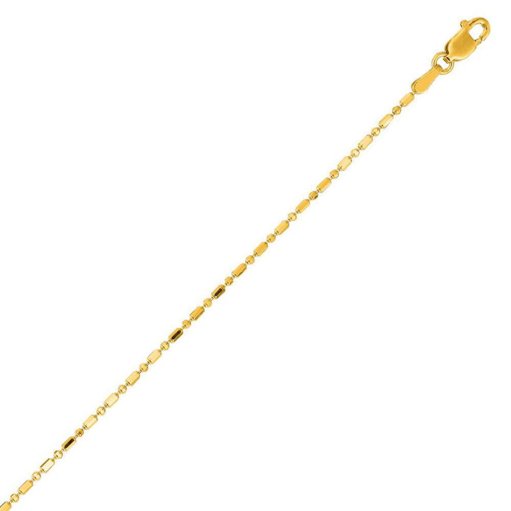 14K Solid Yellow Gold Diamond Cut Bead Chain 1.2mm thick 18 Inches