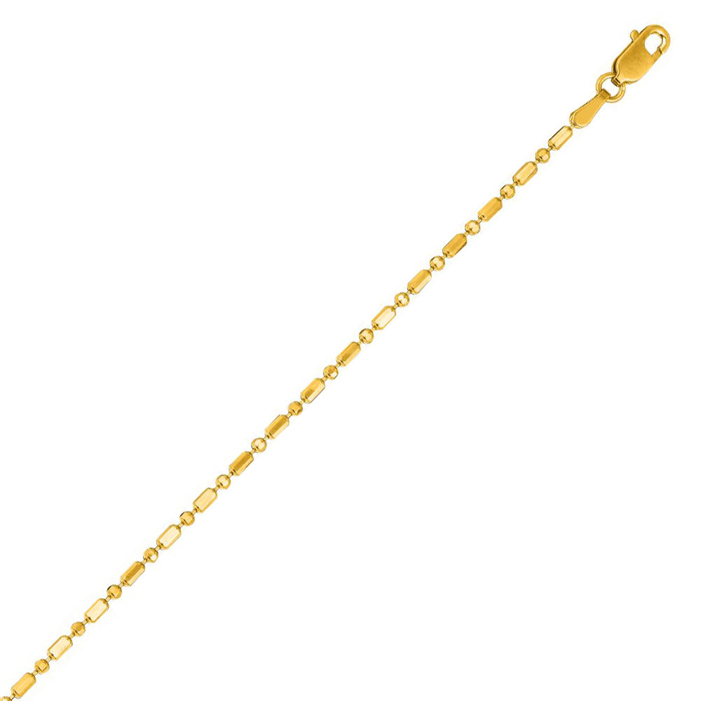 14K Solid Yellow Gold Diamond Cut Bead Chain 1.5mm thick 16 Inches