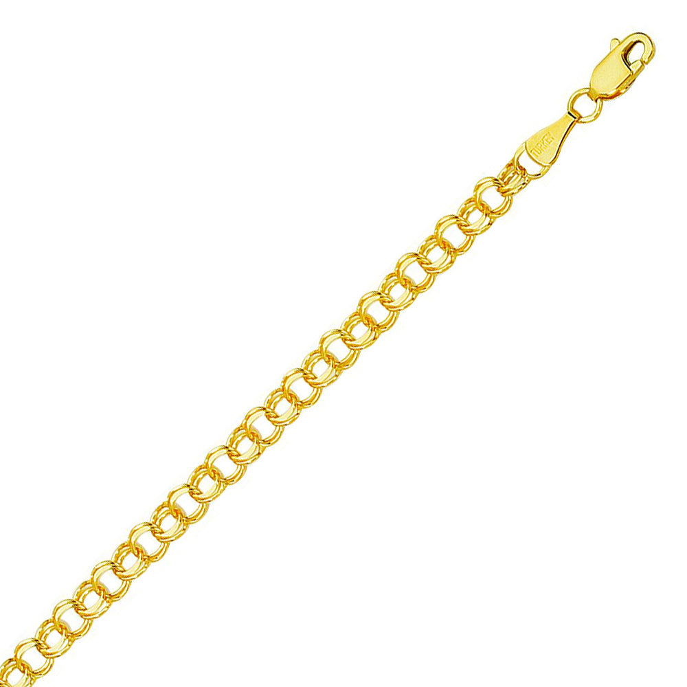 14K Solid Yellow Gold Double Link Charm Bracelet 5mm thick 6 Inches