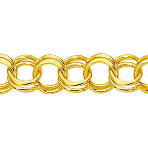 14K Solid Yellow Gold Double Link Charm Bracelet 9.1mm thick 7 Inches