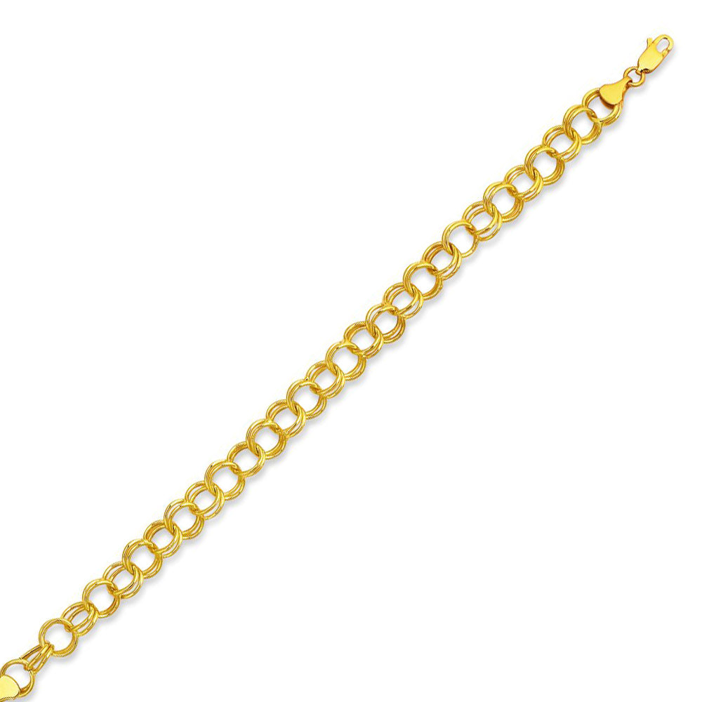 14K Solid Yellow Gold Lite Charm Bracelet 8.2mm thick 7.25 Inches