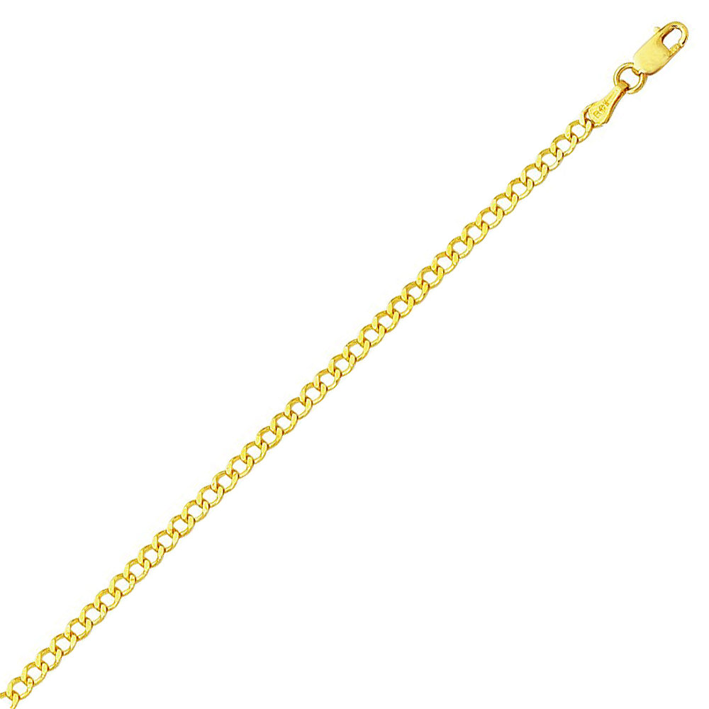 14K Solid Yellow Gold Comfort Curb Chain 2.7mm thick 16 Inches