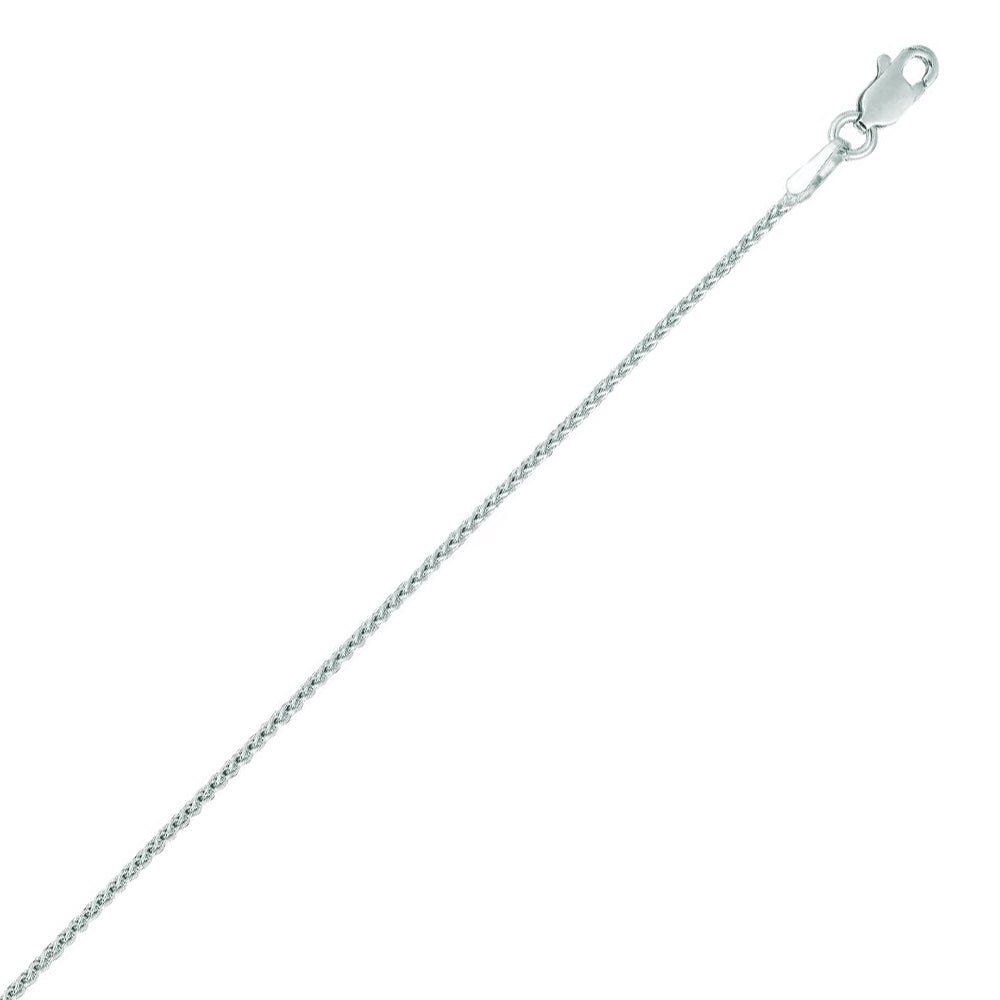 14K Solid White Gold Diamond Cut Wheat Chain 1.1mm thick 18 Inches