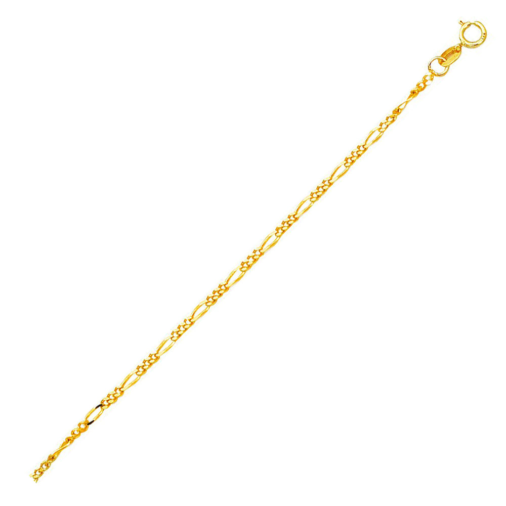 14K Solid Yellow Gold Classic Figaro 1.9mm thick 10 Inches
