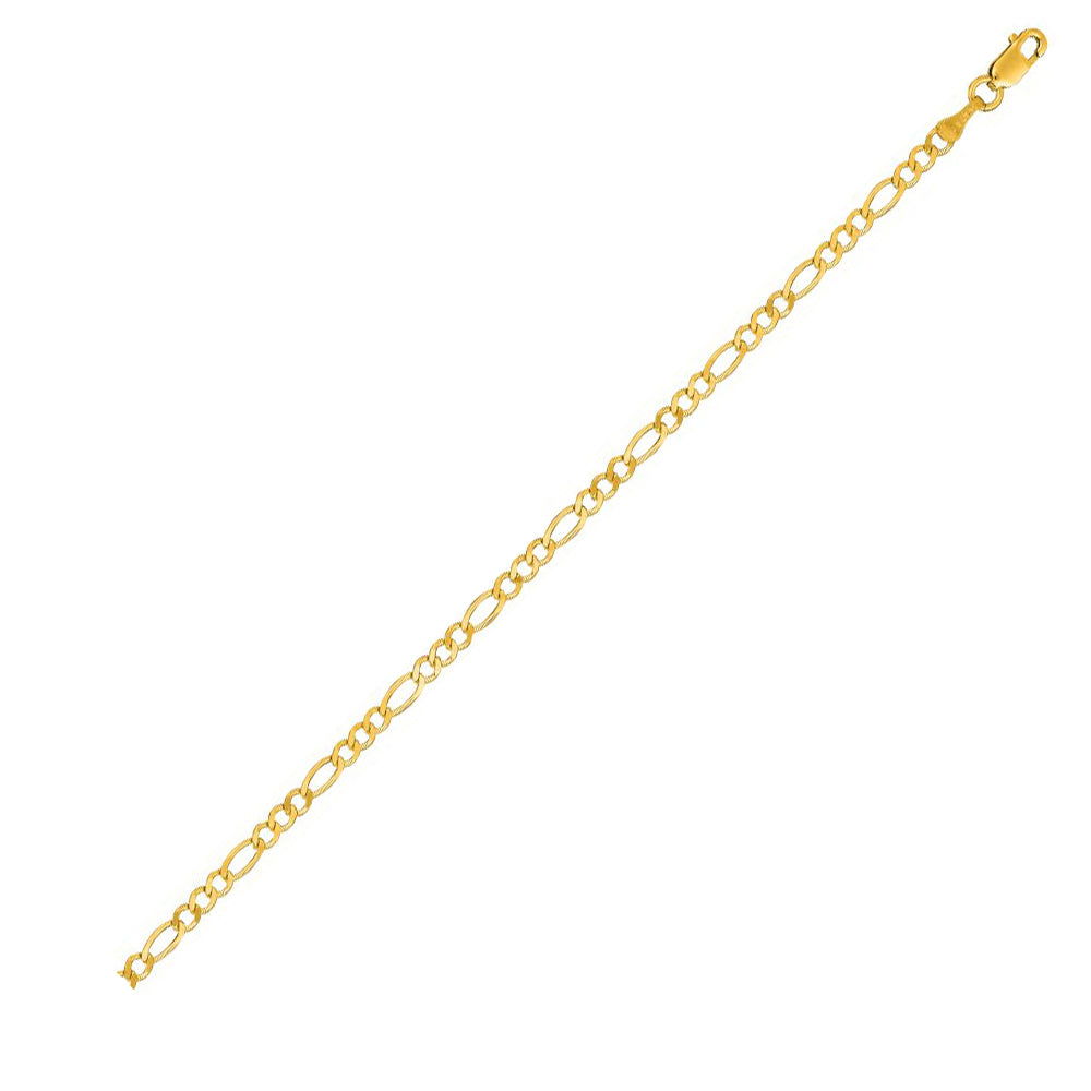 14K Solid Yellow Gold Classic Figaro 2.6mm thick 10 Inches