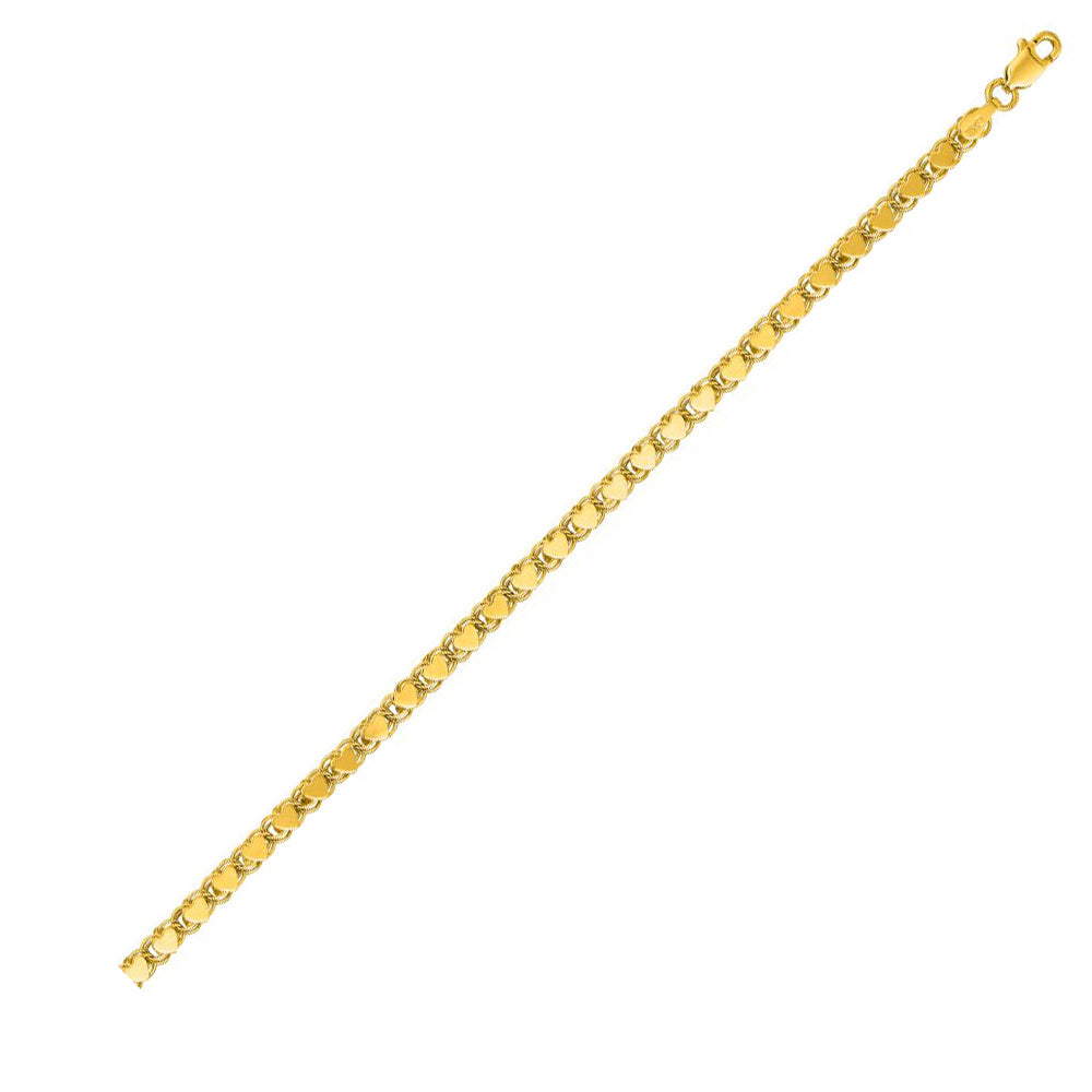 14K Solid Yellow Gold Heart Chain 3.5mm thick 10 Inches