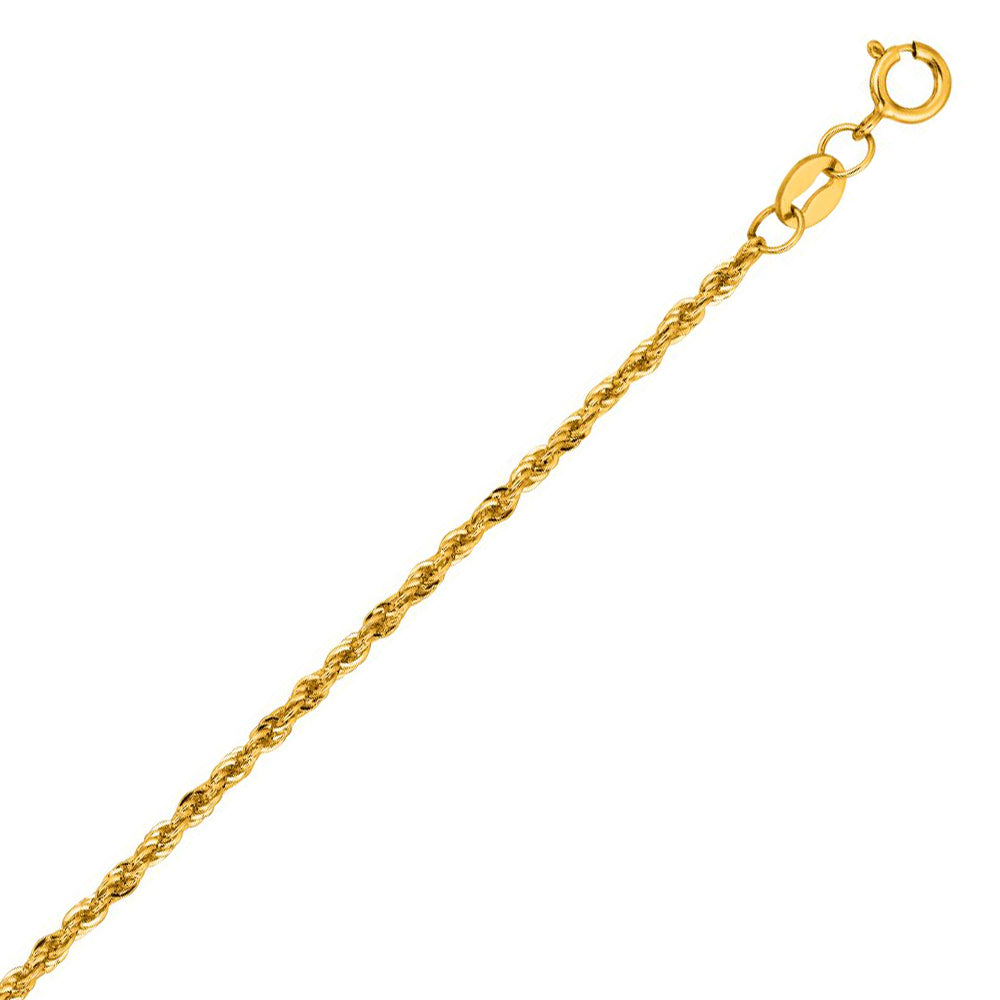 14K Solid Yellow Gold Hollow Rope Chain Necklace 1.5mm thick 20 Inches