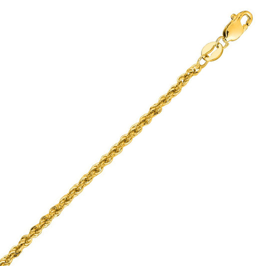 14K Solid Yellow Gold Hollow Rope Chain Necklace 2mm thick 18 Inches