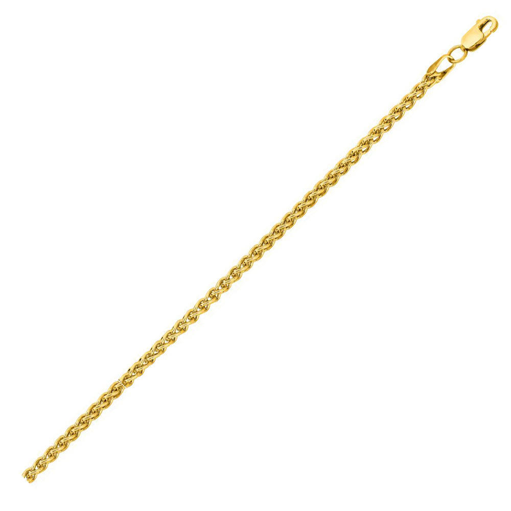 14K Solid Yellow Gold Wheat Lite Chain Necklace 2.8mm thick 18 Inches