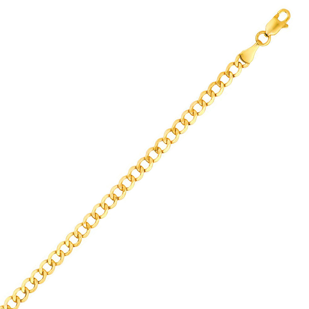 14K Solid Yellow Gold Diamond Cut Hollow Curb Chain Necklace 4.4mm thick 22 Inches