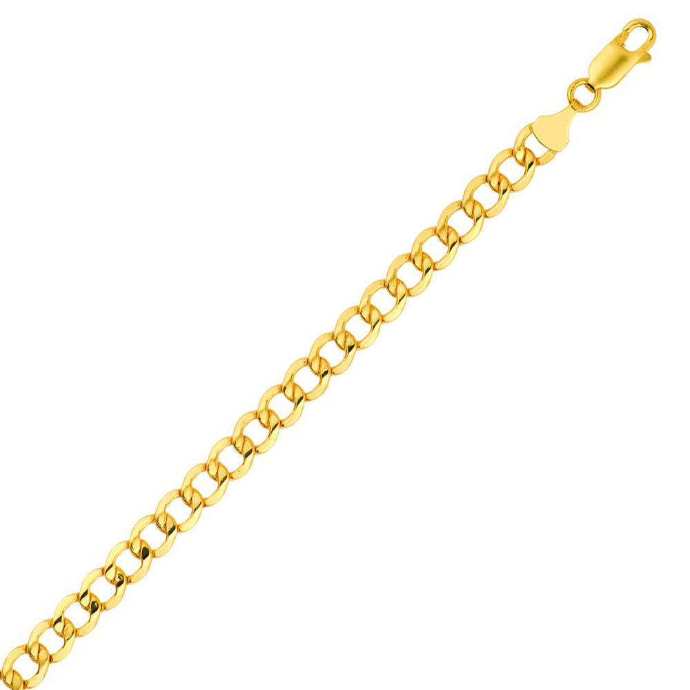 14K Solid Yellow Gold Diamond Cut Hollow Curb Chain Necklace 6.2mm thick 20 Inches