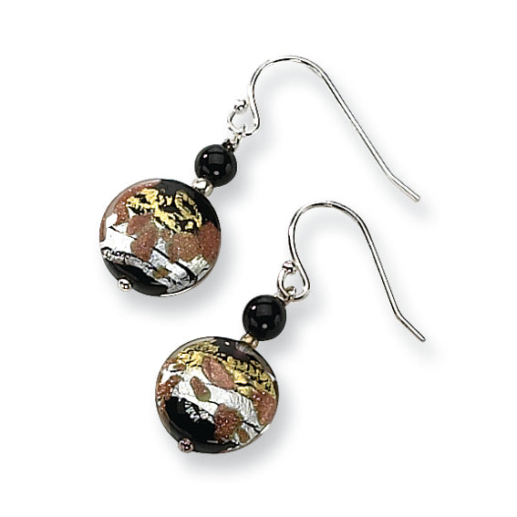 Sterling Silver Murano Glass Bead & Onyx Wire Earrings