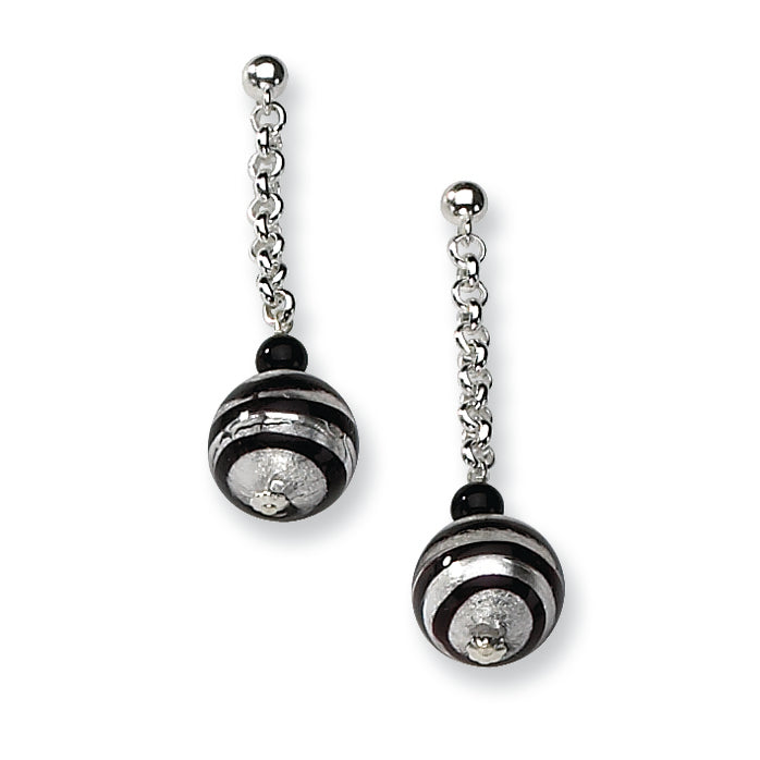 Sterling Silver Murano Glass Bead & Onyx Post Earrings