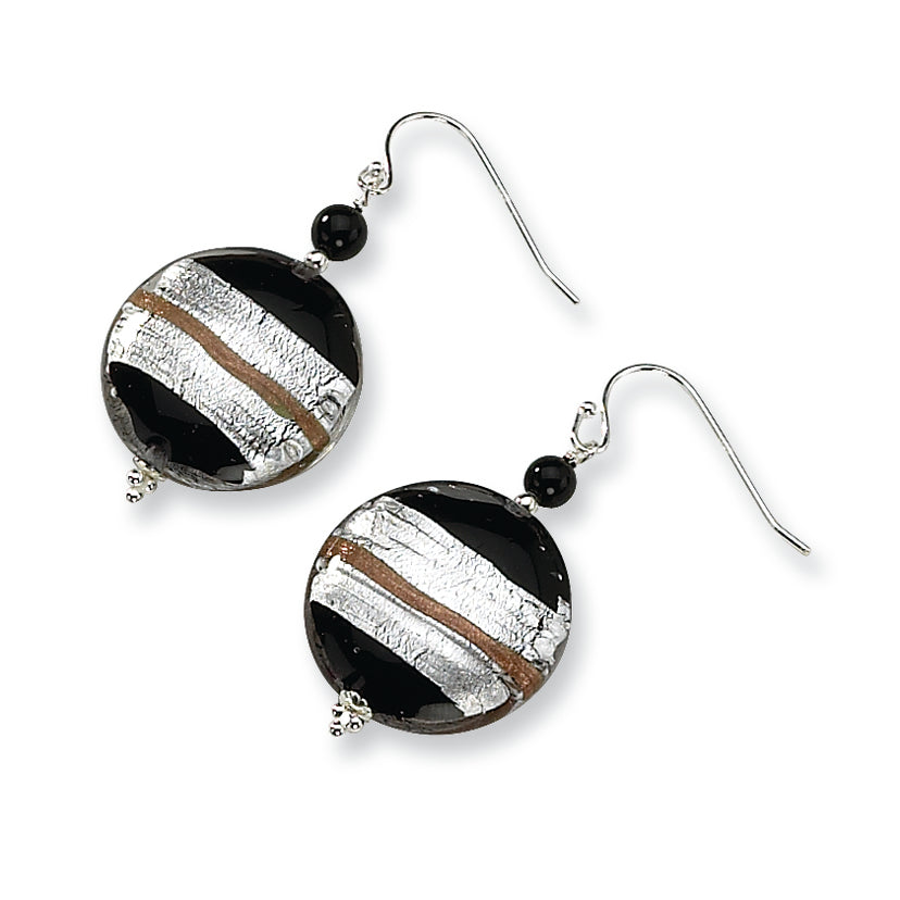 Sterling Silver Murano Glass Bead & Onyx Wire Earrings