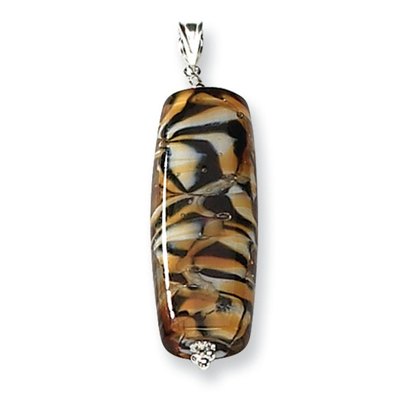 Sterling Silver Oblong Tiger Murano Glass Pendant
