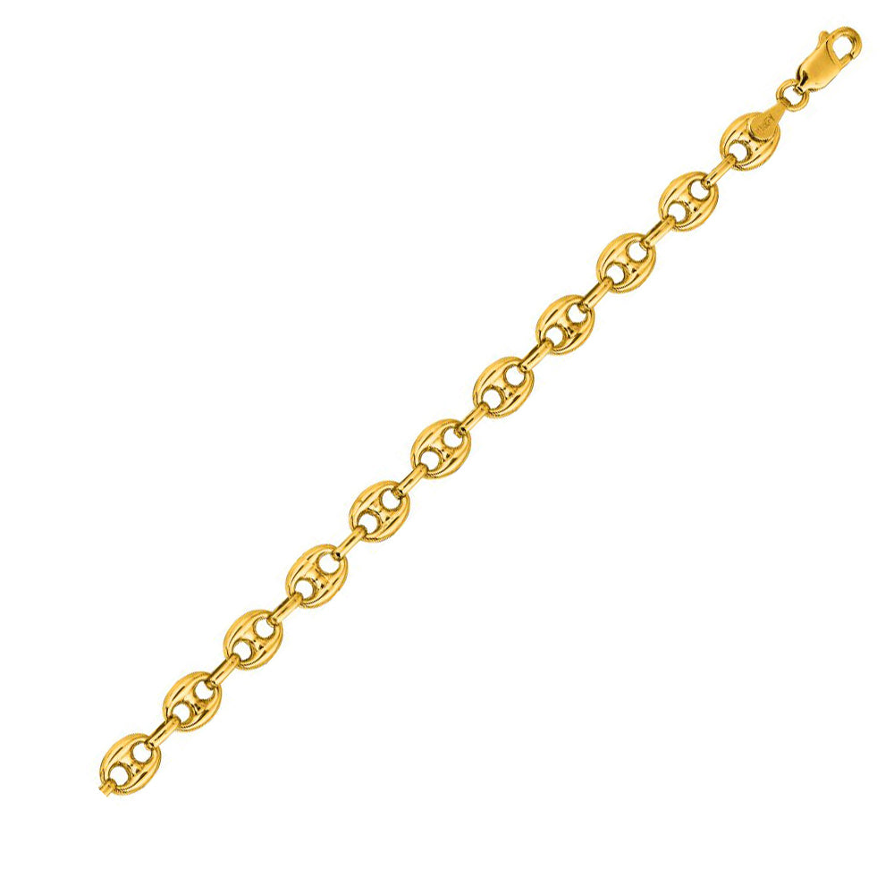 14K Solid Yellow Gold Puffed Mariner Chain Necklace 6.9mm thick 18 Inches