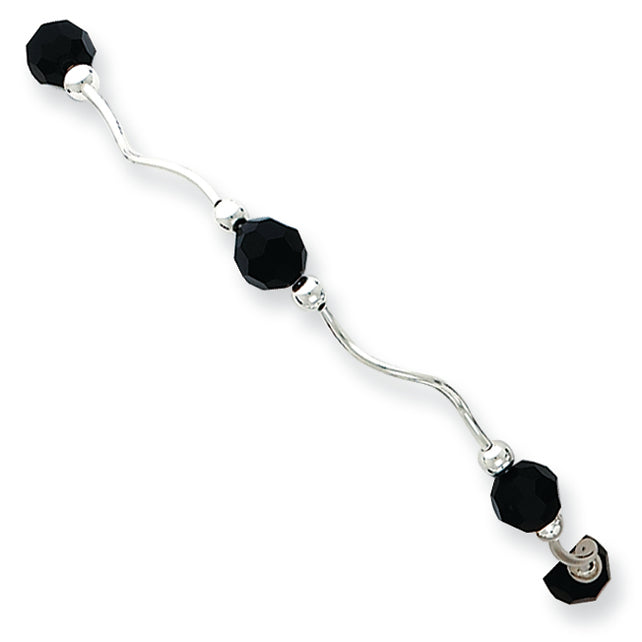 Sterling Silver with Black Crystal Beads Spiral Bracelet