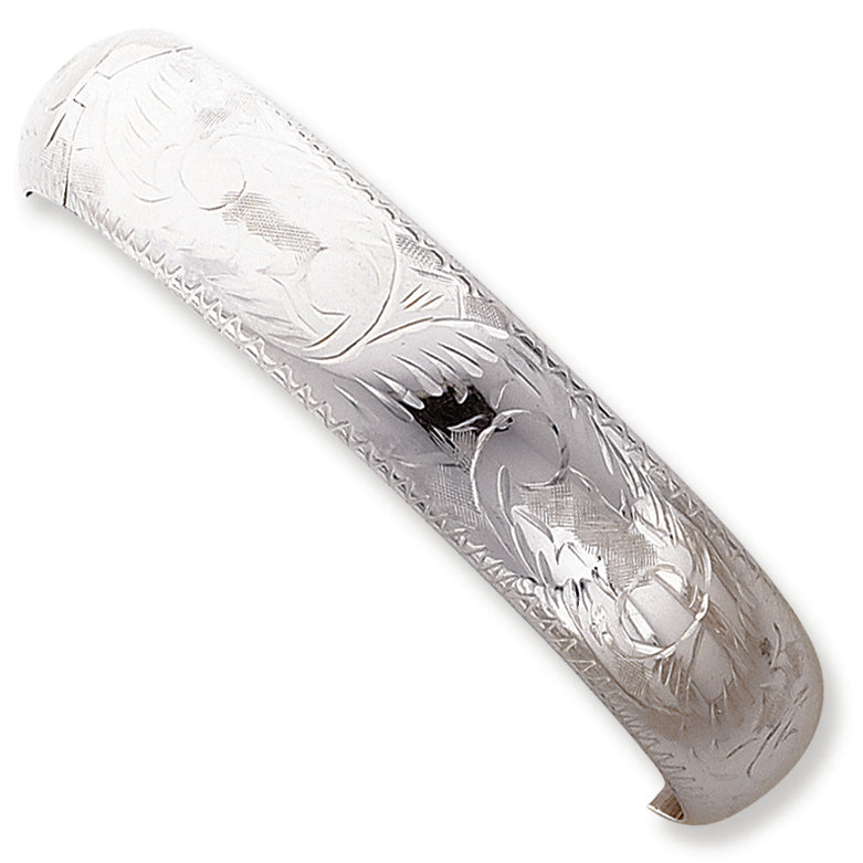 Sterling Silver 15mm Fancy Hinged Bangle Bracelet